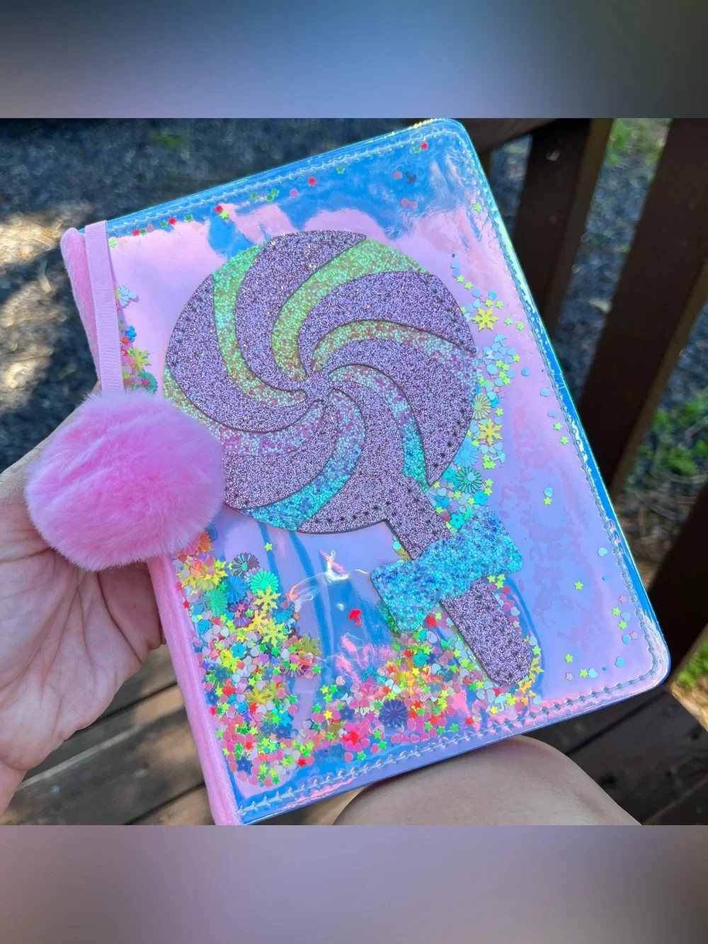Holographic Kawaii Pink Blue Lollipop with Bow Glitter Notebook